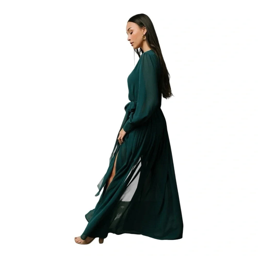 BALTIC BORN Celine Maxi Dress Hunter Green Size S Wedding Party Wrap Flowy Slits - Picture 2 of 15